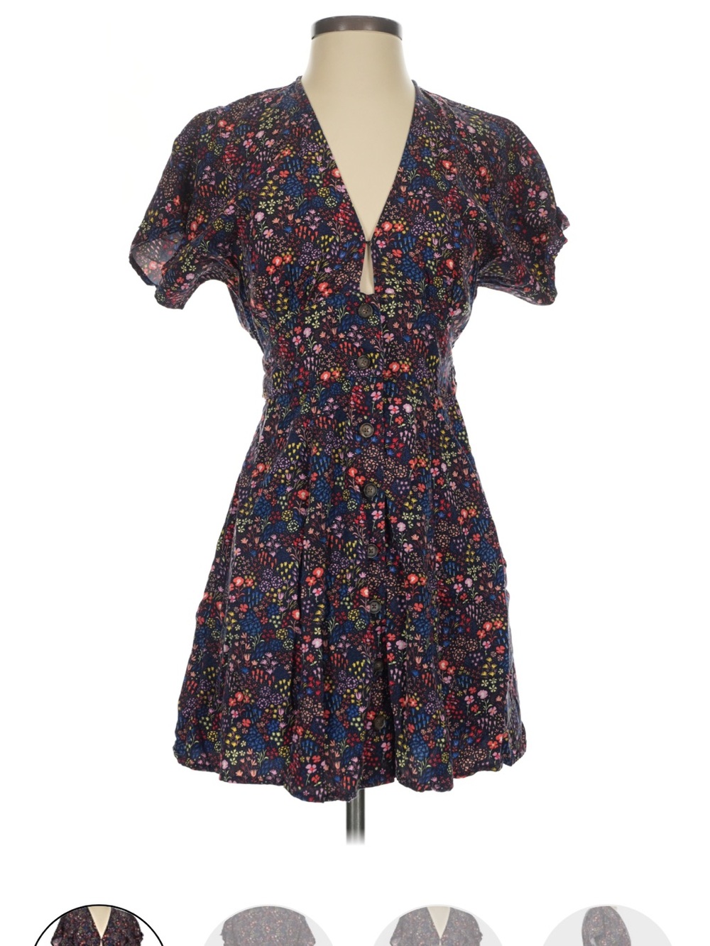 Marine Layer Navy Floral V-Neck Mini Dress with Multicolor Print XS NWT